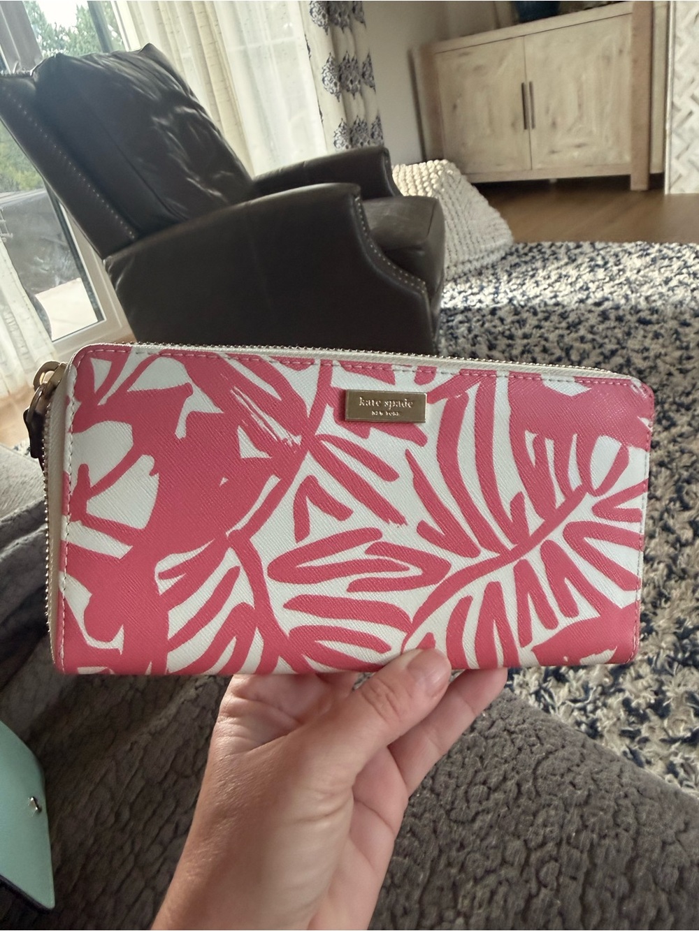 kate spade Pink and White Tropical Zip Wallet